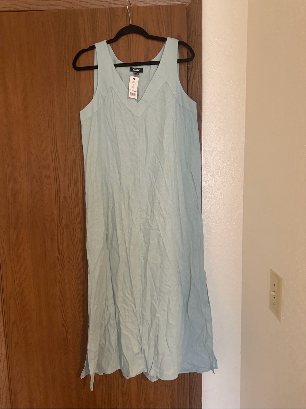 DKNY Light Blue Sleeveless V-Neck Maxi Dress